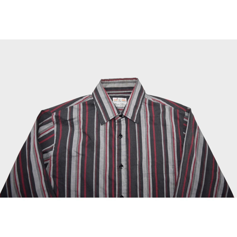Vintage Sears Mens Large Striped Western Button Up Long Sleeve Shirt Black Red